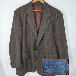 Pendelton Blazer Coat Virgin Wool Tweed Mens 46L‎ 2-Button Single Breasted USA